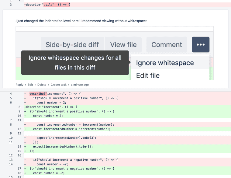 Bitbucket code review comment: I just changed the indentation level here! I recommend viewing without whitespace: